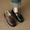 Camellia 3,5 cm Sapatos Mary Jane de Lã com Forro de Fleece para Mulheres, Sapatos de Couro com Salto Grosso, Mocassins de Algodão