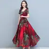 Vestido de Verano 2021 para Mujer, por Encima de la Rodilla, Cuello en V, Falda Amplia, Elegante, Estampado Coreano, Delgado, para Mujeres de Mediana Edad