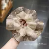 Goma de pelo plisada de satén con degradado de flor de rosa, doble capa, para mujeres, con perla, temperamento suave, para moño, coleta baja
