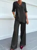 Moda Europea y Americana Transfronteriza 2026 Algodón y Lino Color Sólido Elegante Casual Conjunto de Dos Piezas para Mujer