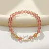 Pulsera Nueva de Perlas de Gato con Concha de Cristal de Fresa Natural para Mujer en Color Loto, Temperamento Fresco y Dulce, Joyería de Estilo Suave de Nicho