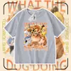Camiseta Infantil Divertida con Estampado de Perro con Cuchillo y Escudo Ropa de Manga Corta para Niños Perro con Cuchillo y Escudo Camiseta de Media Manga 100% Algodón para Niños y Niñas