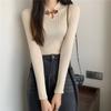 Suéter Tricô Manga Longa Pulôver Estilo Chinês Fivela Retrô Outono e Inverno Novo Estilo Interno Emagrecedor Camada Base para Mulheres