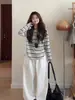 Camiseta Base Rayada Negra Estilo Coreano Manga Larga para Mujer Principios de Otoño Holgada Perezosa Estilo Miu Camisa de Aire Acondicionado Top Delgado