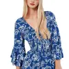 Moda Femenina Verano 2026 Transfronterizo Estilo Amazon Elegante para el Trabajo Volante Manga Tres Cuartos Vestido Floral Dopamina