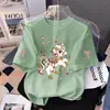 Camiseta de Verão Manga Curta para Meninas, Gola Redonda, Estilo Coreano Roupas Infantis, Novo Estilo, Camiseta Básica Desenho Animado Infantil Doce e Fofa