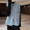 Chaleco tejido de cuello mao estilo casual 100% lana para mujer, suéter cárdigan sin mangas, top sin mangas versátil y cálido