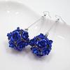 E437 pendientes de gancho para joyería dulce largos plateados azules y rojos pendientes de bola de flor de rosa pendientes al por mayor