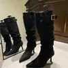 Primer encuentro con las botas altas retro Jimeilade, estilo otoño/invierno para mujer, diseño moderno de hebilla de cinturón, botines, tacones de aguja