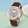 Dropshipping Forsining Esqueleto Completo Correa de Cuero Genuino Impermeable Reloj Mecánico Automático para Hombre Reloj para Hombre