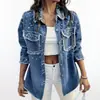 Transfronterizo 2026 Tejido Mágico Decorativo Perla Talla Estándar para Mujer Europeo y Americano Tk Top Chaqueta de Mezclilla Lavada con Diamantes Sitio Independiente