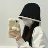 Sombrero de Pescador de Felpa Tejida Negro para Mujer Otoño e Invierno 2022 Nuevo Sombrero Cubo para Cabeza Grande Estilo Japonés Sombrero Pequeño que Muestra la Cara