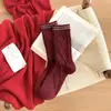 Calcetines de Lana Rojos para Mujer, Engrosados para Otoño e Invierno, Calcetines Cálidos de Media Pantorrilla, Estilo Coreano Retro, Calcetines Largos de Cachemir de Moda para Mujer