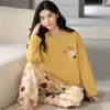 Pijama Atacado Feminino Manga Longa Calça Conjunto Menina Japonesa Desenho Animado Fofo Tamanho Grande Primavera e Outono Roupa de Casa Pode Ser Usada Fora