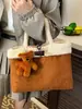 Bolsa de Pelúcia Lã de Cordeiro Outono e Inverno Bolsa de Mão Camurça Retrô Bolsa de Mão Feminina Grande Capacidade Bolsa Cesta de Legumes Bolsa Feminina