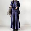 Conjunto de Duas Peças Europeu e Americano Outono e Inverno Novo, Vestido Suéter de Meia-Estação Cor Sólida Linha A Plissado Versátil Emagrecedor de Cintura Alta