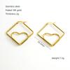 Novos Brincos Geométricos Simples Banhados a Ouro 18K em Aço Inoxidável com Design Estiloso, Brincos Quadrados e em Forma de Coração Dois em Um Atacado