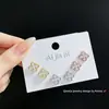SLBABY exquisitos aretes pequeños con incrustaciones de diamantes, tres pares, aguja de plata s925, elegantes, simples, aretes múltiples