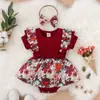 Ropa de bebé vestido de una pieza, mameluco de triángulo con lazo de encaje floral para bebé, mameluco de algodón de manga corta de 120g