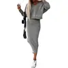 Inverno 2023 Novo Vestido Sem Mangas Europeu e Americano Conjunto de Moletom Curto com Capuz Top para Mulheres Amazon Conjunto de Duas Peças