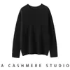 Suéter de lã feminino elegante, estilo outono-inverno novo, gola redonda, com bainha enrolada, de cashmere, corte solto