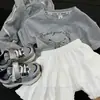Conjunto de Camiseta de Manga Corta Casual con Estampado de Letras y Lazo para Niñas, Nuevo Estilo de Verano Conjunto de Dos Piezas de Camiseta de Color Sólido y Falda Corta para Niños Mayores
