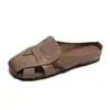 Sandalias de verano para mujer sin talón, estilo slip-on, con punta abierta, transpirables, de suela plana, cómodas, de cuero suave, con suela blanda, zapatos casuales para mujer