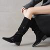 Botas Vaqueras de Tacón Grueso con Hebilla Adelgazante, Botas Altas Melard para Montar a Caballo para Mujer, Nuevo Estilo Invierno 2026 Botas Arrugadas
