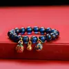 Pulsera de Vidrio Esmaltado de Ceniza Preciosa Multicolor con Diseño de Bestia Dorada Traga-Oro Estilo Chino, Joyería de Mano Regalo para Familia de Tres, Anillo Sencillo de Vidrio Multicolor