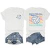 Camiseta impresa de doble cara europea y americana, balón de voleibol, estrellas, verano, cuello redondo, manga corta, chaqueta de comercio exterior al por mayor
