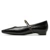 Sapatos baixos de alta qualidade para mulheres boca rasa não cansa pés pequenos estilo Chanel vintage preto couro macio sapatos de camada única salto grosso sapatos French Mary