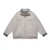 Roupa Vintage 25 Outono Novo Retro Americano Estilo Old Money Patchwork Gola Alta Solta Versátil Jaqueta com Zíper