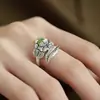 Anel Vintage Estilo Étnico Desgastado Cor Nacional Flor de Peônia para Mulheres, Anel Larga Versão Moda Única Estilo Antigo para Mulheres