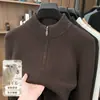 Suéter grueso de mezcla de lana antibacteriana de 10A para hombre de 560g, otoño e invierno 2026, cuello alto con media cremallera, tejido de punto cálido para hombre