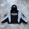 Sudadera con capucha retro de tendencia Y2K con bordado de letras americanas para hombre y mujer, holgada