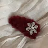 Clip de Flor Roja Linda para Año Nuevo Moda Otoño e Invierno Versátil Clip Lateral de Gama Alta Clip de Pelo de Felpa Accesorios para el Cabello Tocado