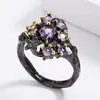 Colar Anel Cruzado Novo Estilo Flor de Diamante Roxa Bicolor Moda Europeia e Americana Nicho Personalidade Punk Escuro Joias de Planta