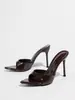 Zapatos de Tacón Alto para Mujer para Primavera y Verano, Punta Fina, Tacón Delgado, Mules de Una Correa, Modernos, Versátiles, Elegantes Sandalias de Tacón Alto