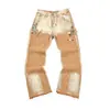 Ga Venta al por Mayor Comercio Exterior Transfronterizo Marca de Moda Jeans de Mezclilla Acampanados Lavados Desgastados Patchwork Unisex