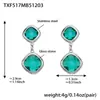 Acero Inoxidable Corte Cuadrado Borde de Pan Piedra de Vidrio Colgante Pendientes Collar Pulsera Set de Joyería Chapado en Oro de 18K