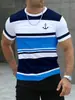 Camiseta Casual Masculina de Manga Curta, Cor Listrada, Impressão Digital 3D, Tamanho Grande, Comércio Exterior Transfronteiriço, Europeia e Americana, Confortável e Solta