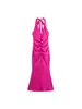Vestido Europeu e Americano Transfronteiriço 2025 Verão Novo Estilo Plissado Sexy Slim Fit Grande Costas Abertas Gola Halter
