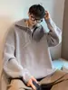 Directo de Fábrica Otoño/Invierno Tejidos Suelto Versátil Chaqueta Media Cremallera Suéter de Cuello Alto Estilo Perezoso de Alta Gama para Hombre