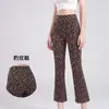 2026 Novo Estampa de Leopardo Cropped Flare Esportivo Casual Moda Cintura Alta Fitness Roupa Externa Micro Flare Calça Cropped Calça Micro Flare