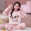 Conjunto de Pijama de Coral Fleece con Cuello Redondo de Dibujos Animados para Niñas, Popular, Manga Larga, Invierno, Franela, para Estudiantes de Secundaria