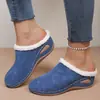 Mules de suela gruesa para mujer transfronterizos 2026 comercio exterior otoño nuevo talla grande punta redonda felpa cuña zapatillas chanclas al por mayor