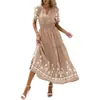 Vestido Corto de Manga Corta Floral Europeo y Bohemio para Mujer 2026 Verano Nuevo Escote en V Puro Deseo Falda Línea A para Mujer
