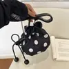 Bolsa de Cubo con Cordón de Lunares Estilo Coreano para Mujer Alta Apariencia Versátil Casual Bolso de Hombro Elegante Girly Calle Compras Bolso Cruzado