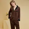 Pijama Rosa com Forro de Fleece para Mulheres, Manga Longa, Calça Longa, Gola de Cor Contrastante, Toque de Luxo, Primavera e Outono, Solto, Pode Ser Usado Fora de Casa, Conjunto para Usar em Casa