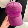 Gorra de Béisbol Azul Bordada con Letras Vintage para Mujer con Visera Ancha, Circunferencia de Cabeza Grande, Gorra Protectora Solar Estilo Coreano que Hace que la Cara Parezca Más Pequeña